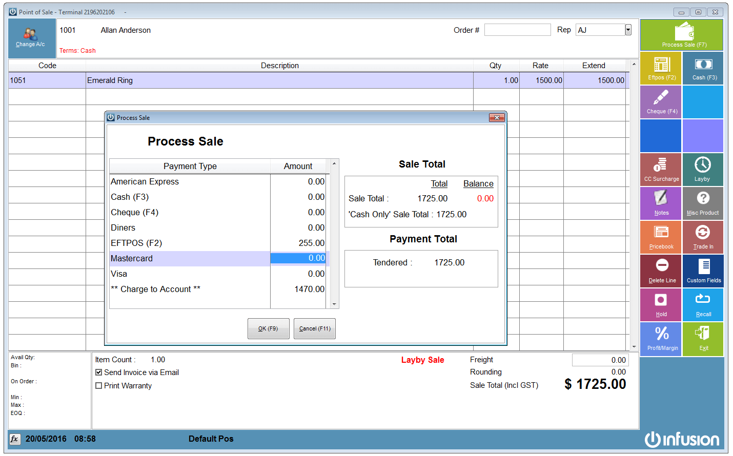 Processing A Layby Sale in Infusion Infusion Business Software